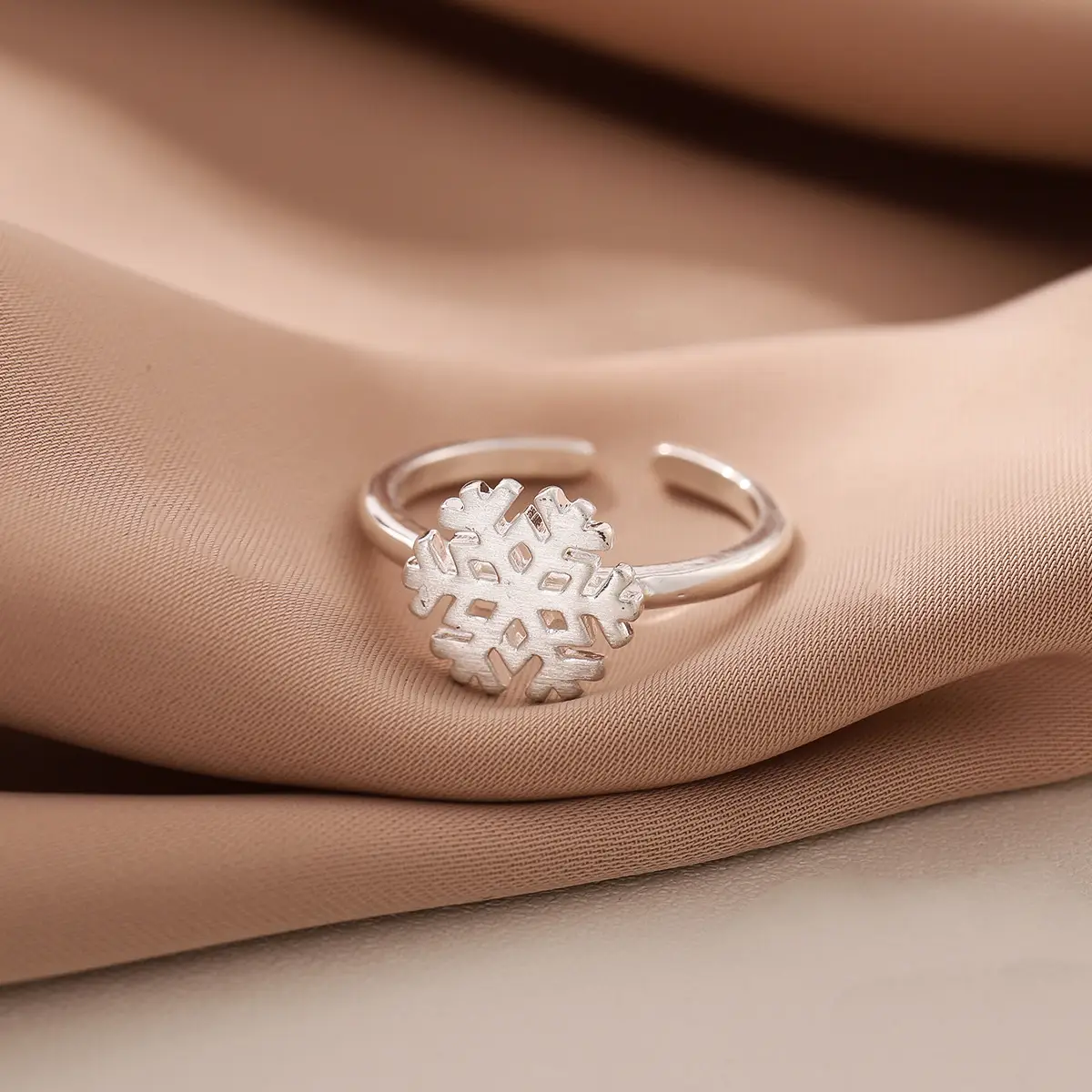 Silver Snowflake Ring for Women, Fresh Brushed Finish - Image 2