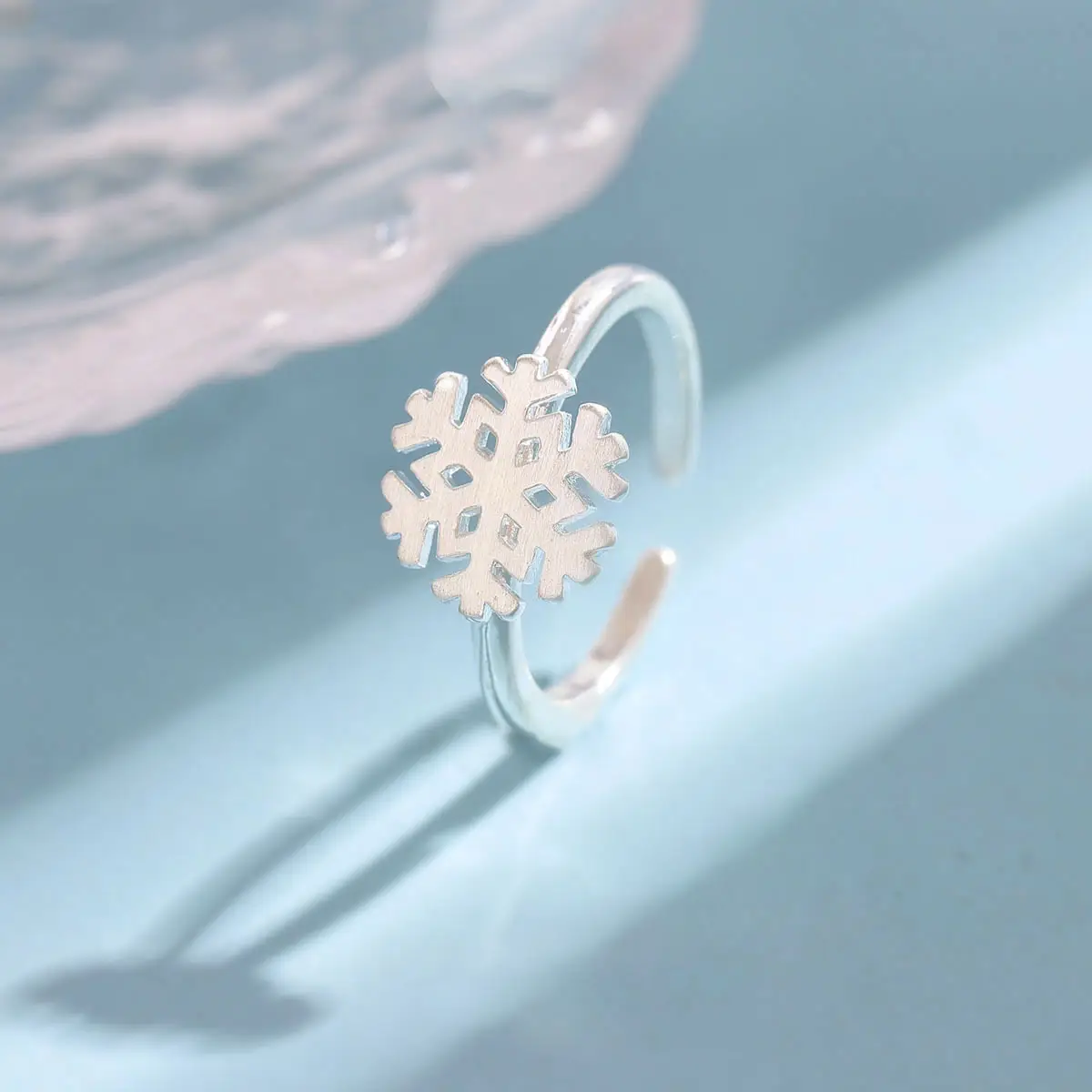 Silver Snowflake Ring for Women, Fresh Brushed Finish - Image 4
