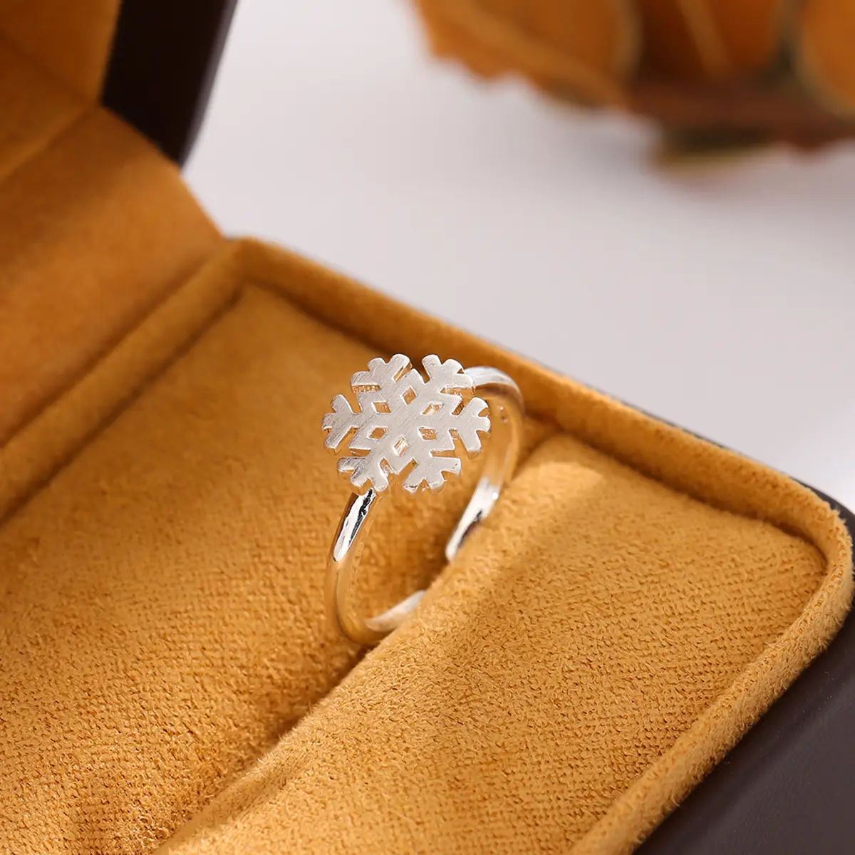 Silver Snowflake Ring for Women, Fresh Brushed Finish - Image 5