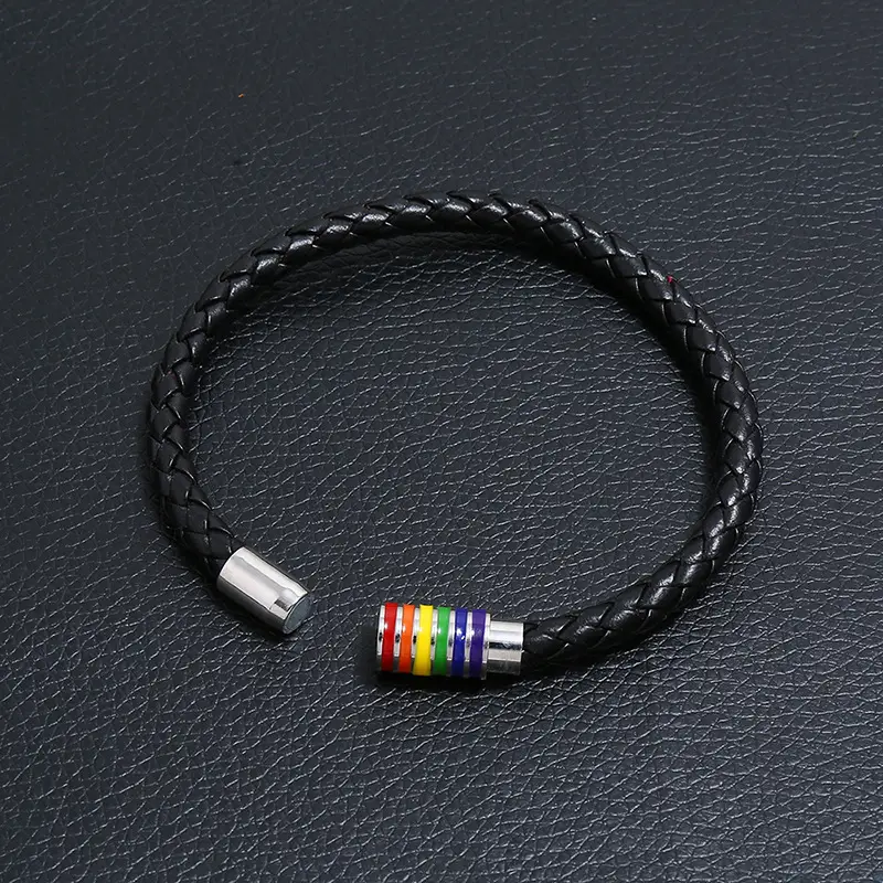 Woven Leather Bracelet with Rainbow Magnet Buckle - Image 5
