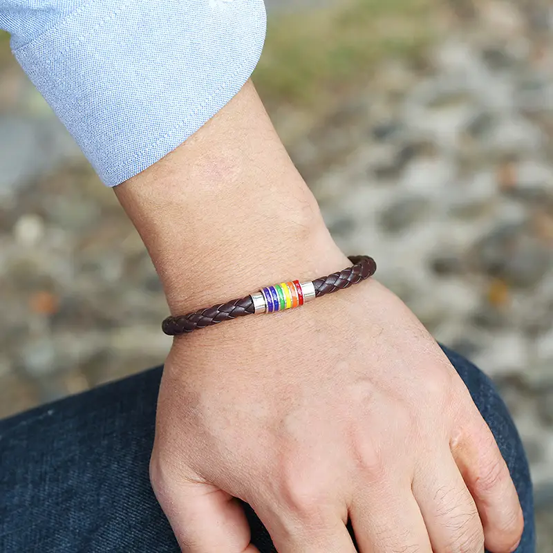 Woven Leather Bracelet with Rainbow Magnet Buckle - Image 6