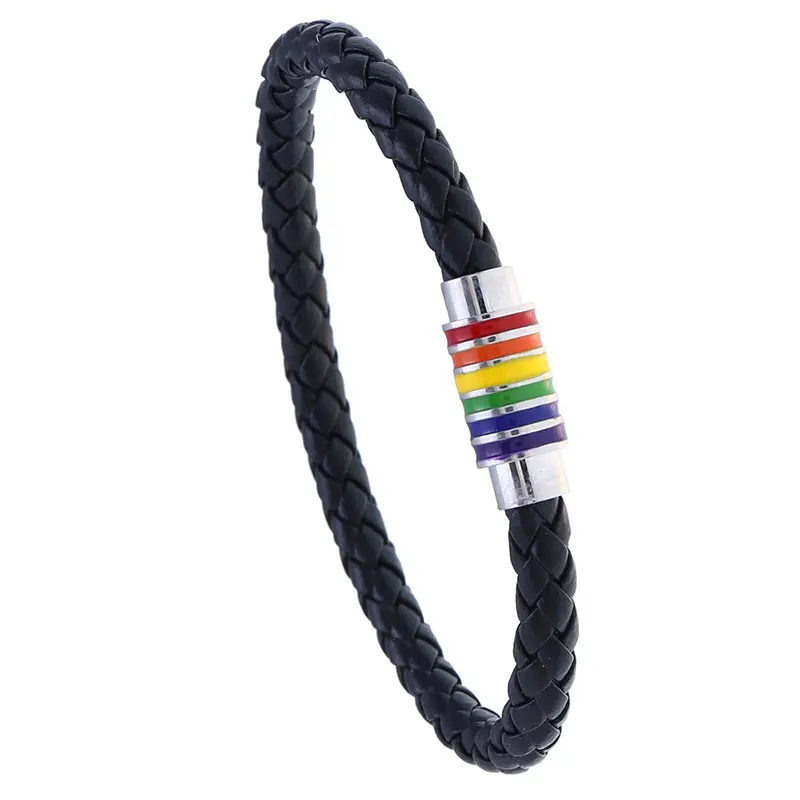 Woven Leather Bracelet with Rainbow Magnet Buckle - Image 7