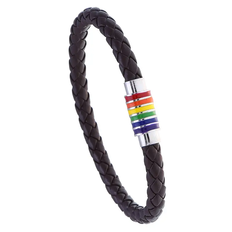 Woven Leather Bracelet with Rainbow Magnet Buckle - Image 2