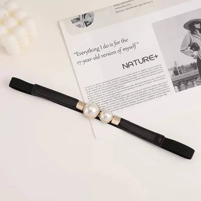 Black Pearl Buckle Belt for Women Elegant Decorative Belt — feature 16