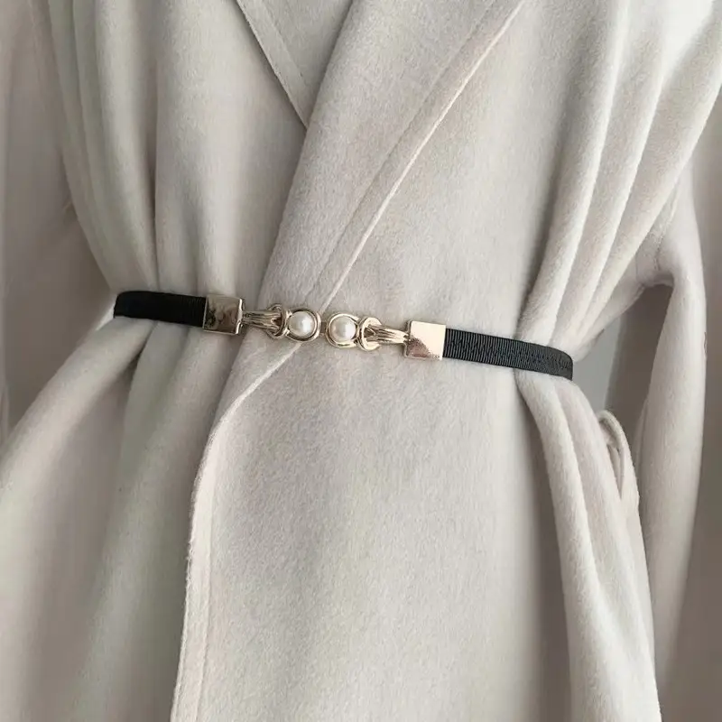 Black Pearl Buckle Belt for Women Elegant Decorative Belt — feature 5