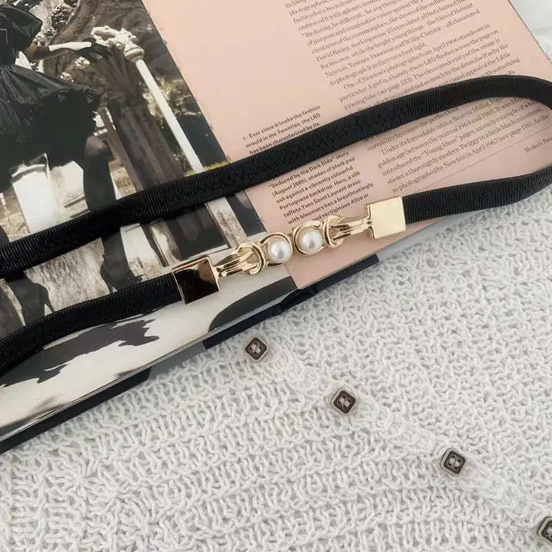 Black Pearl Buckle Belt for Women Elegant Decorative Belt — feature 9