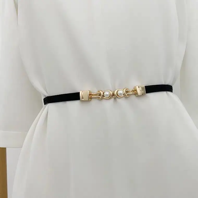 Black Pearl Buckle Belt for Women Elegant Decorative Belt - Image 2
