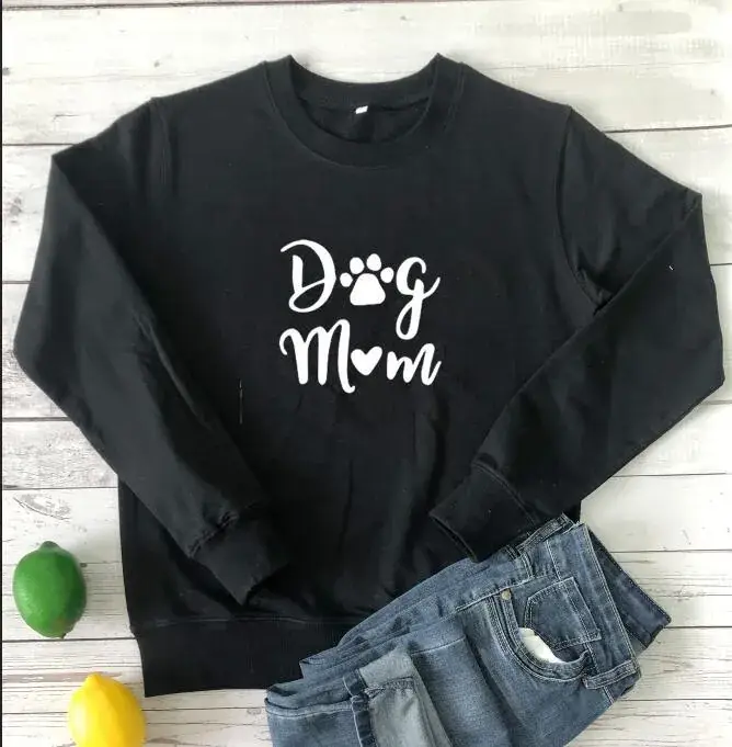 Dog Mom Round Neck Sweater Gray Long Sleeve - Image 2
