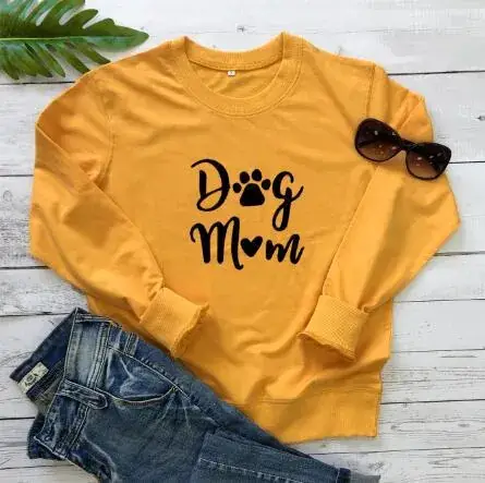 Dog Mom Round Neck Sweater Gray Long Sleeve - Image 4