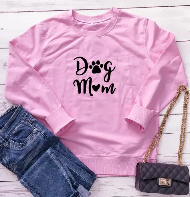 Dog Mom Round Neck Sweater Gray Long Sleeve - Image 5