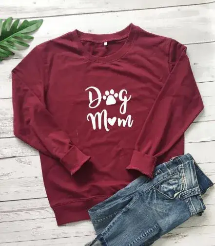 Dog Mom Round Neck Sweater Gray Long Sleeve - Image 6