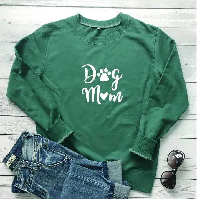 Dog Mom Round Neck Sweater Gray Long Sleeve - Image 7