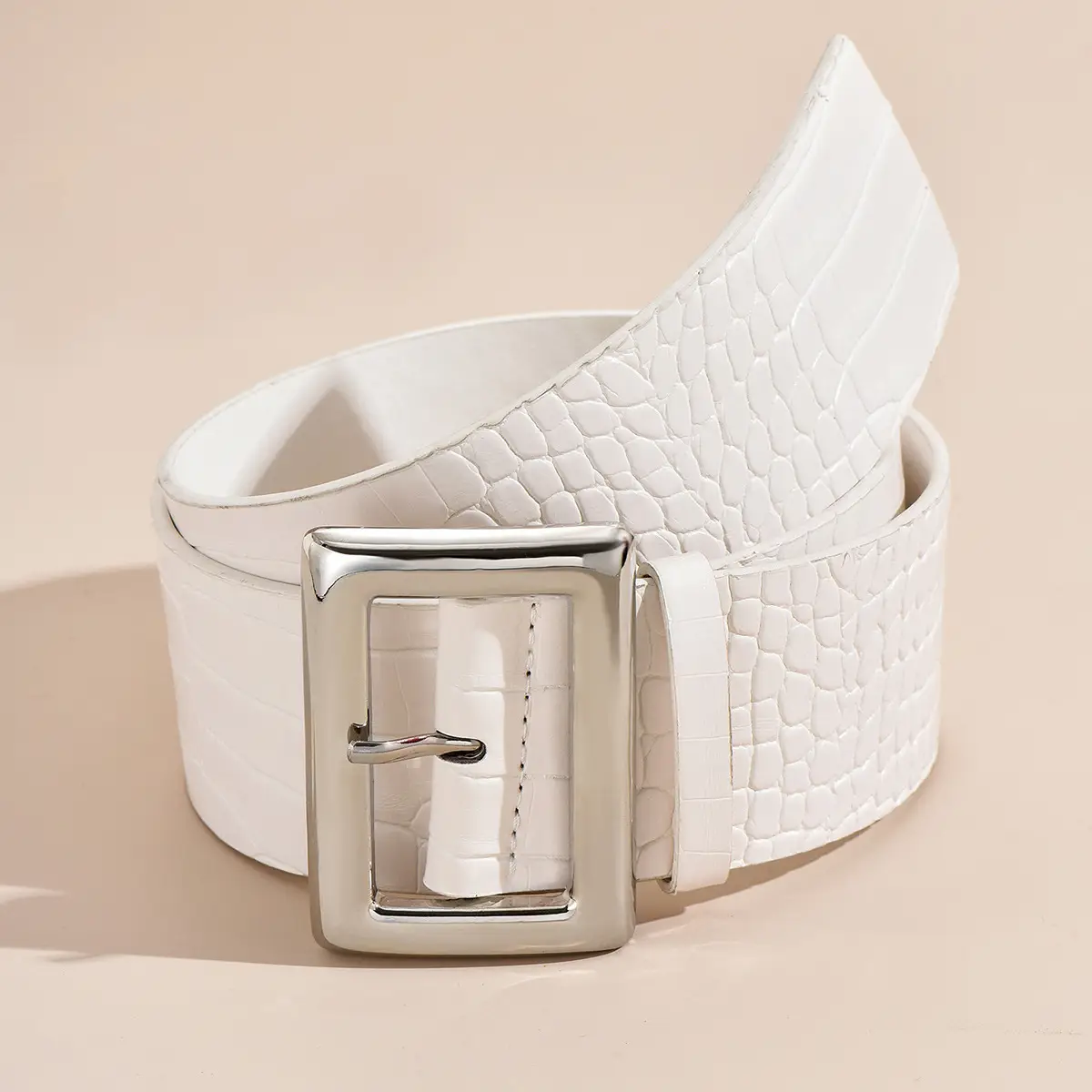 White Croc Belt with Rose Gold Buckle - Image 2