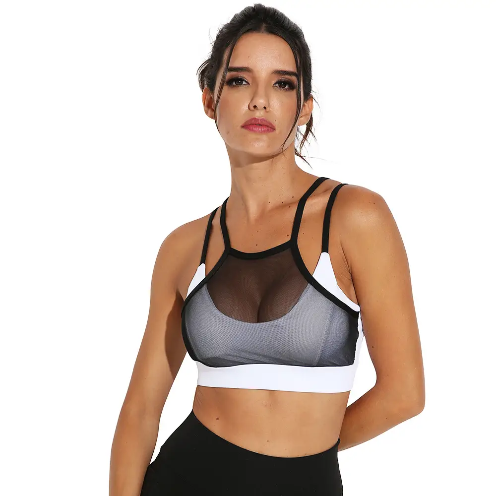 Black Mesh Slim Fit Yoga Bra Top for Women - Image 8