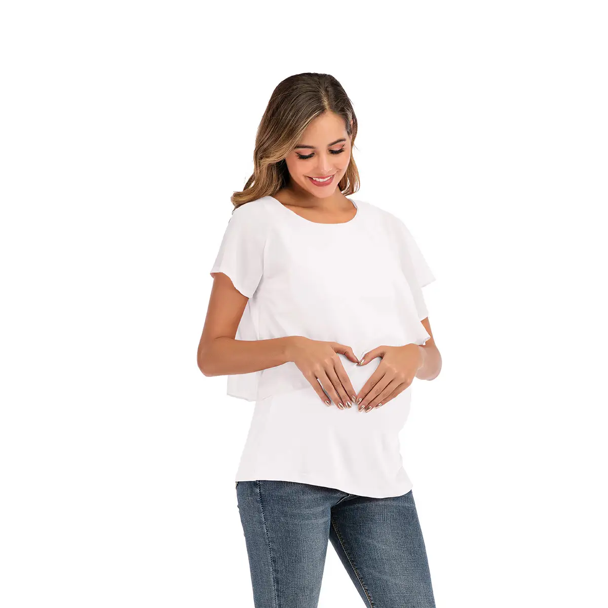Women's White Chiffon T-Shirt with Ruffled Back Design - Image 4