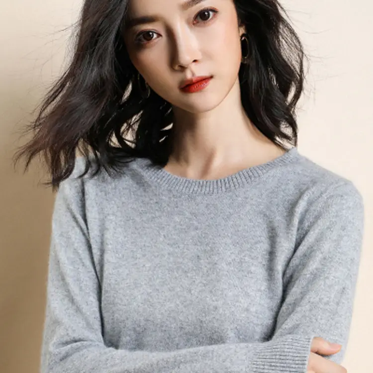 Women Grey Knitted Round Neck Pullover Sweater - Image 18