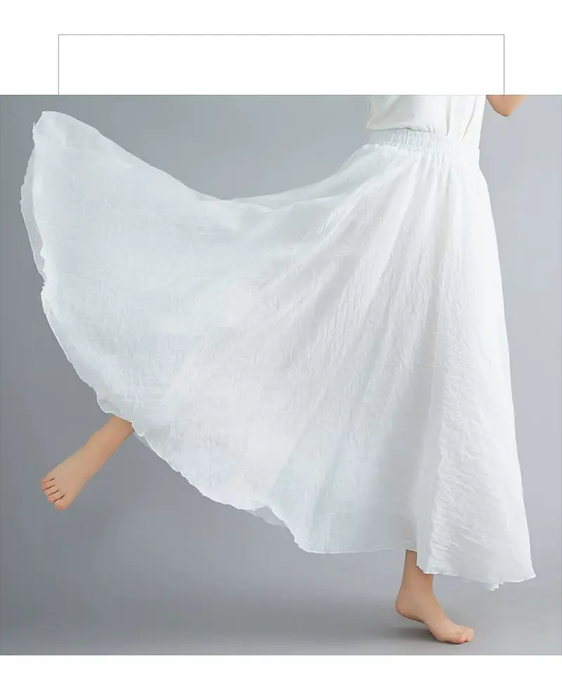 Mori Women's Cotton Linen Artistic Pink Skirt Large Swing — feature 10