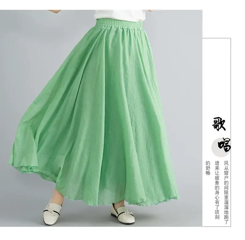 Mori Women's Cotton Linen Artistic Pink Skirt Large Swing — feature 20