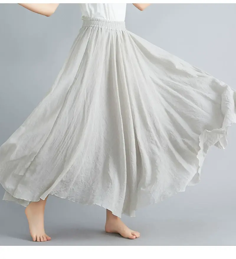 Mori Women's Cotton Linen Artistic Pink Skirt Large Swing — feature 27
