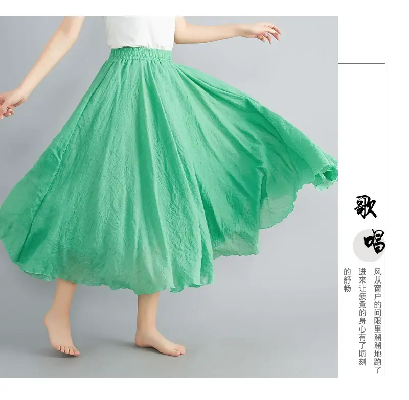 Mori Women's Cotton Linen Artistic Pink Skirt Large Swing — feature 29