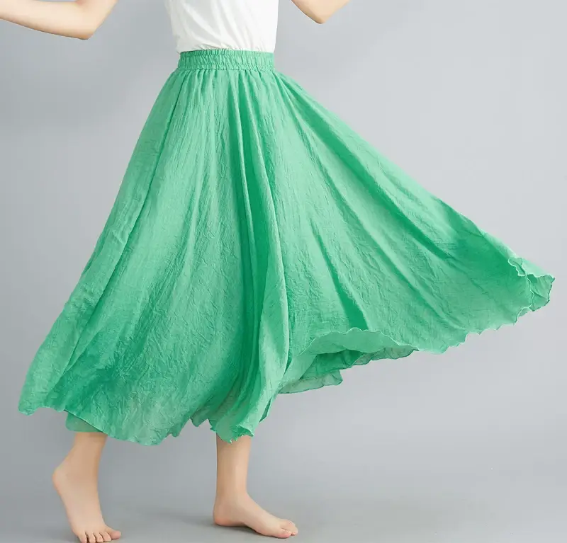 Mori Women's Cotton Linen Artistic Pink Skirt Large Swing — feature 30