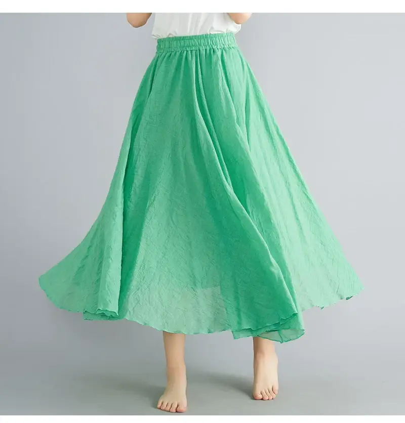 Mori Women's Cotton Linen Artistic Pink Skirt Large Swing — feature 32