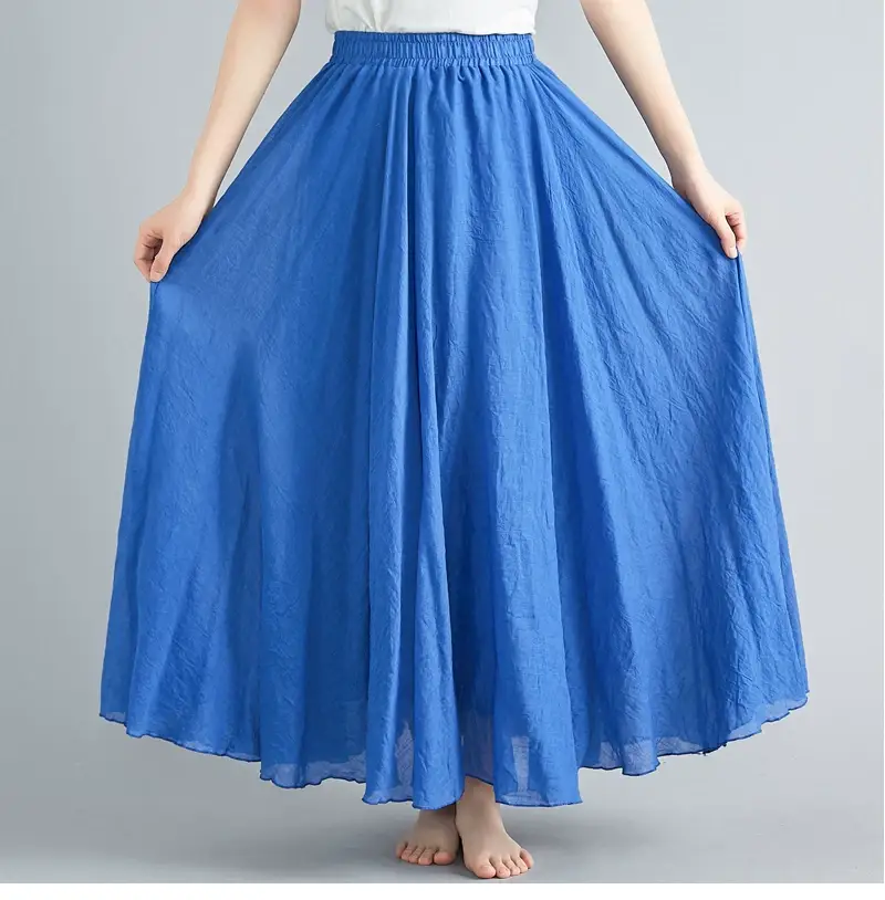 Mori Women's Cotton Linen Artistic Pink Skirt Large Swing — feature 38