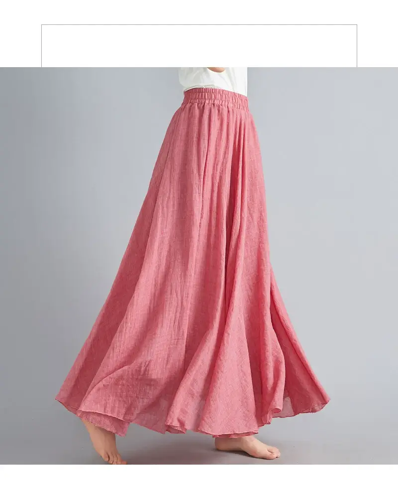 Mori Women's Cotton Linen Artistic Pink Skirt Large Swing — feature 42