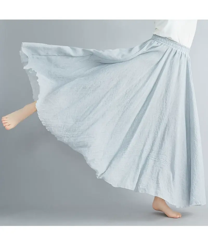 Mori Women's Cotton Linen Artistic Pink Skirt Large Swing — feature 45