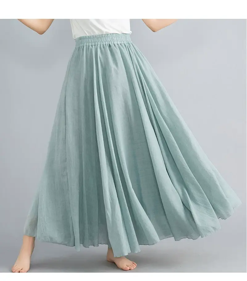 Mori Women's Cotton Linen Artistic Pink Skirt Large Swing — feature 48