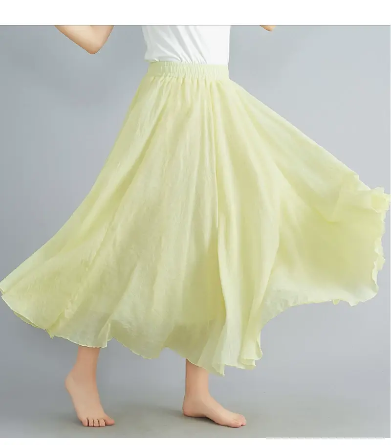 Mori Women's Cotton Linen Artistic Pink Skirt Large Swing — feature 68