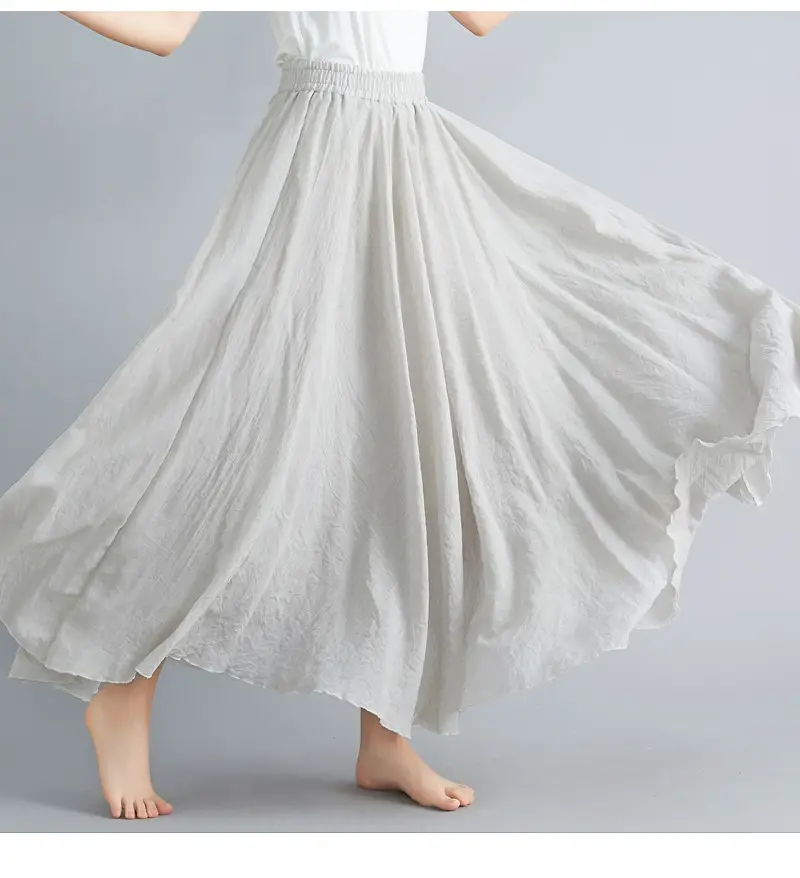 Mori Women's Cotton Linen Artistic Pink Skirt Large Swing