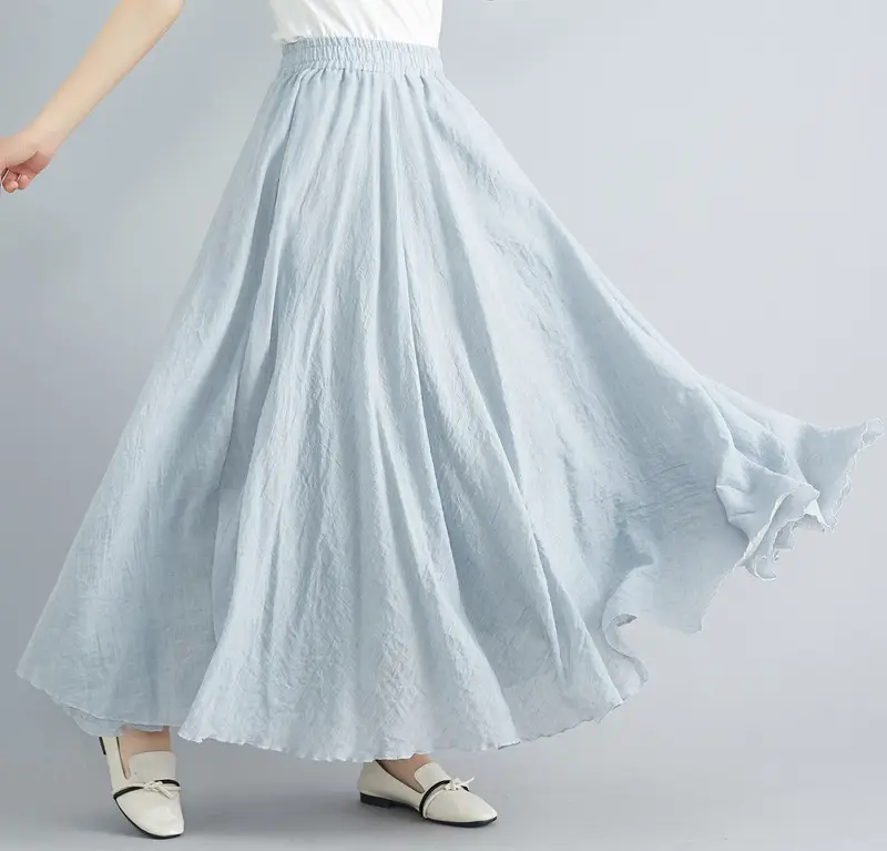 Mori Women's Cotton Linen Artistic Pink Skirt Large Swing