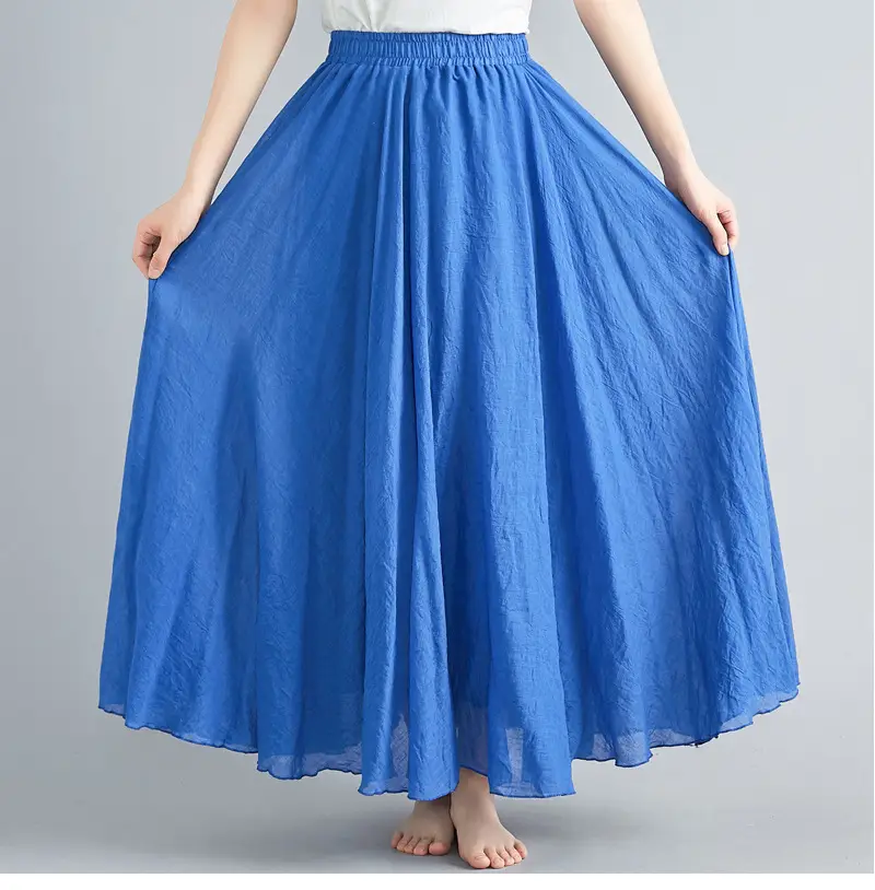 Mori Women's Cotton Linen Artistic Pink Skirt Large Swing