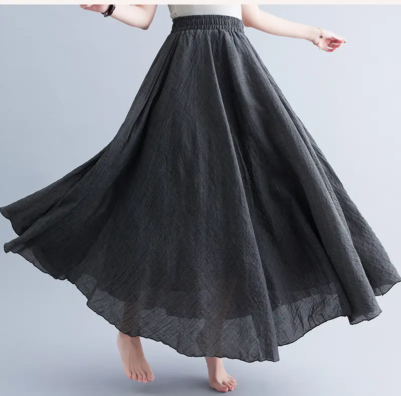 Mori Women's Cotton Linen Artistic Pink Skirt Large Swing