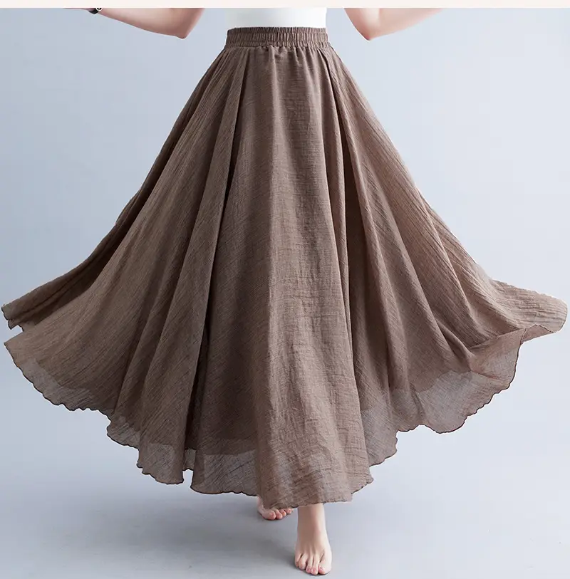 Mori Women's Cotton Linen Artistic Pink Skirt Large Swing