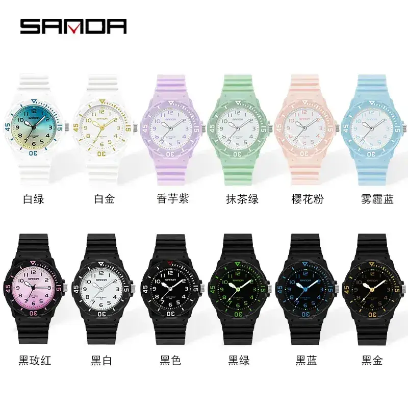 Sanda Pink Striped Student Watch for Men Women - Image 16