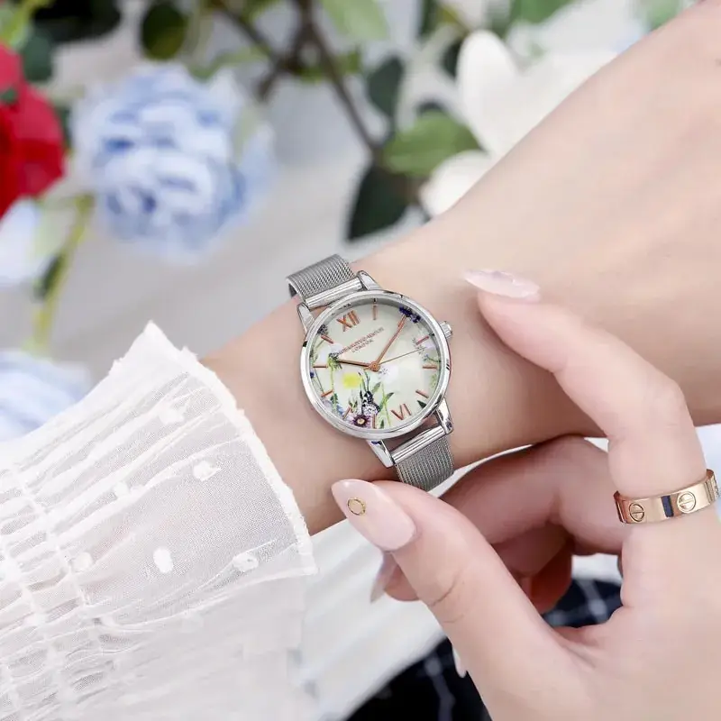 Dandelion Ceramic Watch for Women French Mesh Strap Waterproof