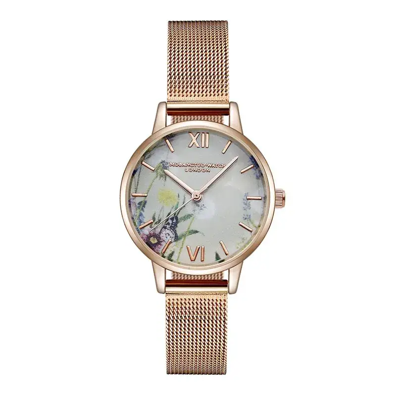Dandelion Ceramic Watch for Women French Mesh Strap Waterproof