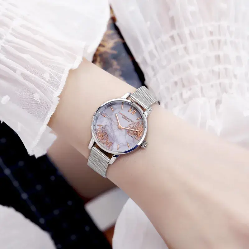 Dandelion Ceramic Watch for Women French Mesh Strap Waterproof