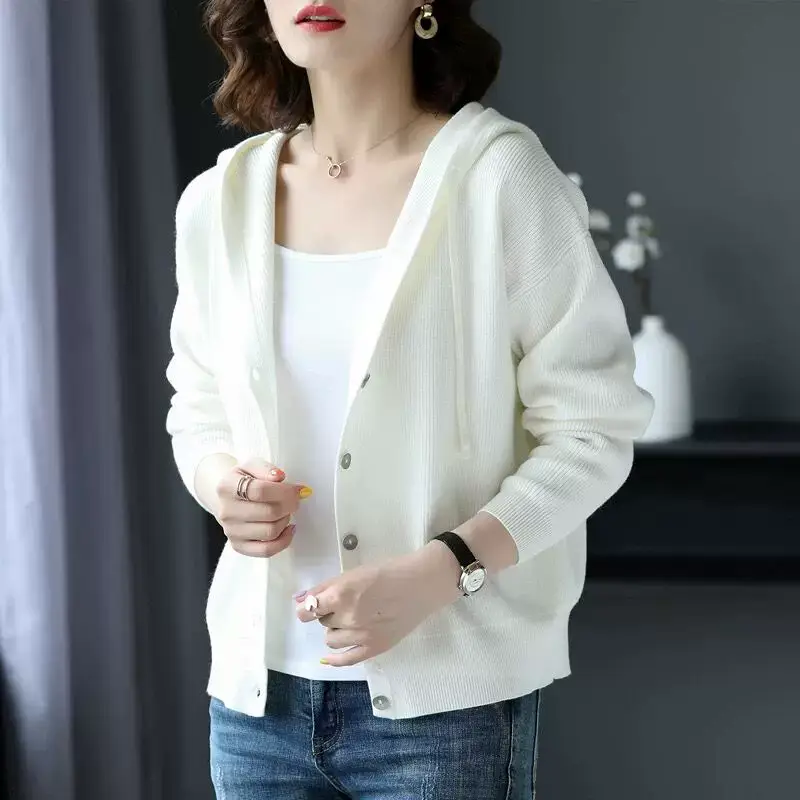 Women Knitted Hooded Sweater Jacket Red Black Set — feature 12