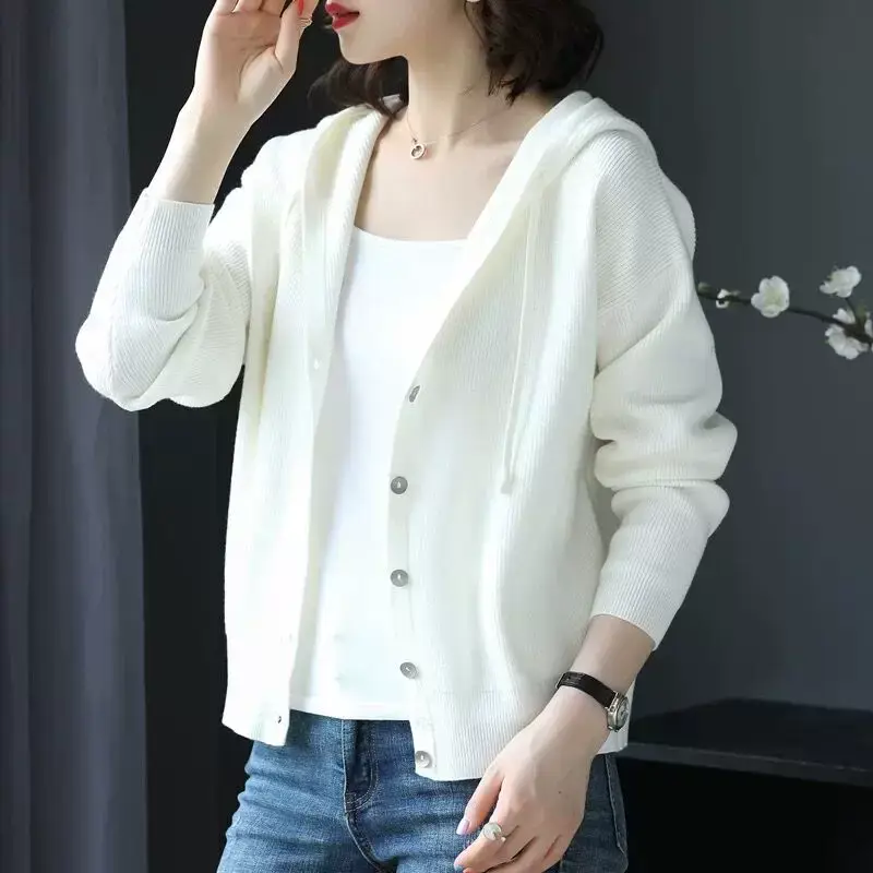 Women Knitted Hooded Sweater Jacket Red Black Set — feature 9