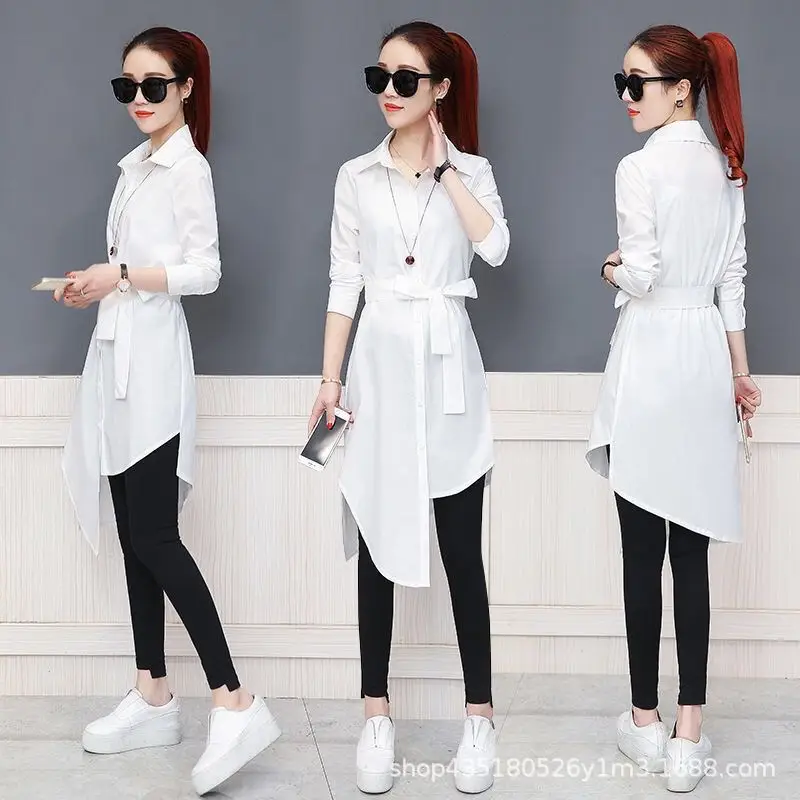 Red Long Sleeve Lace-Up Shirt Dress for Women
