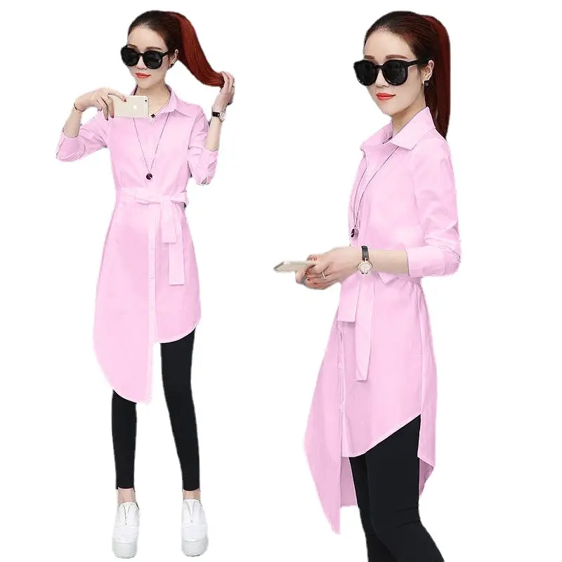 Red Long Sleeve Lace-Up Shirt Dress for Women