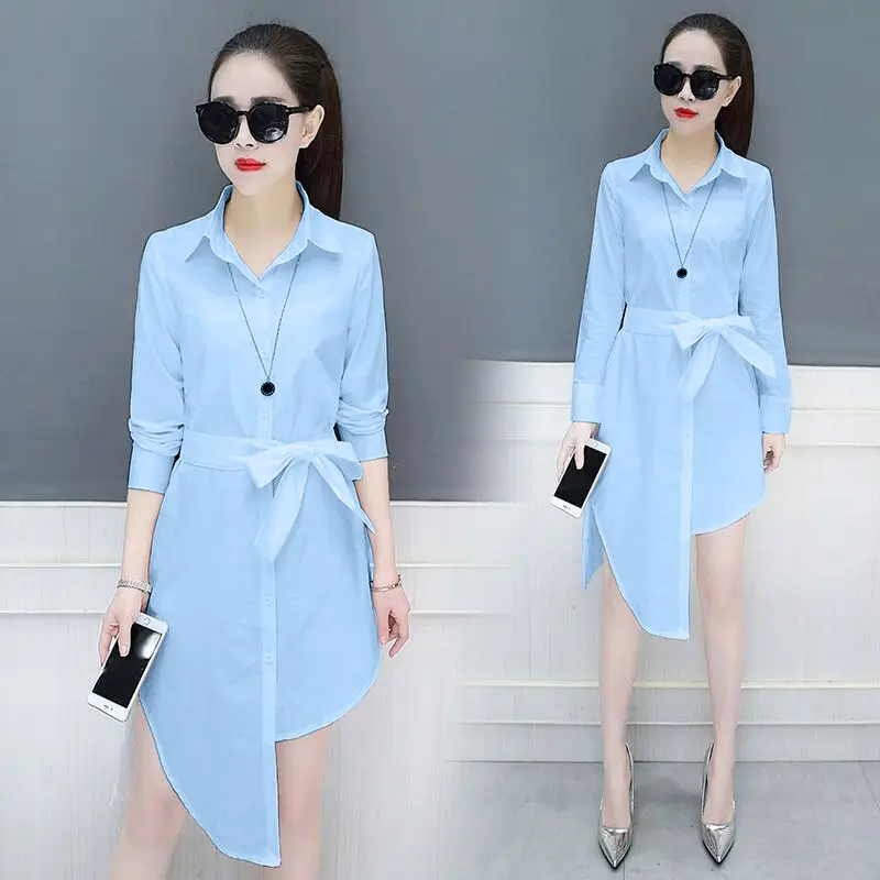 Red Long Sleeve Lace-Up Shirt Dress for Women