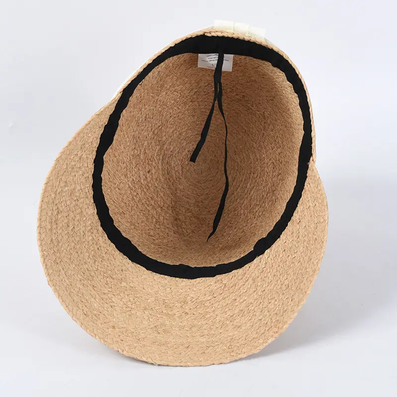 Women Straw Sun Hat with Chiffon Band Beige