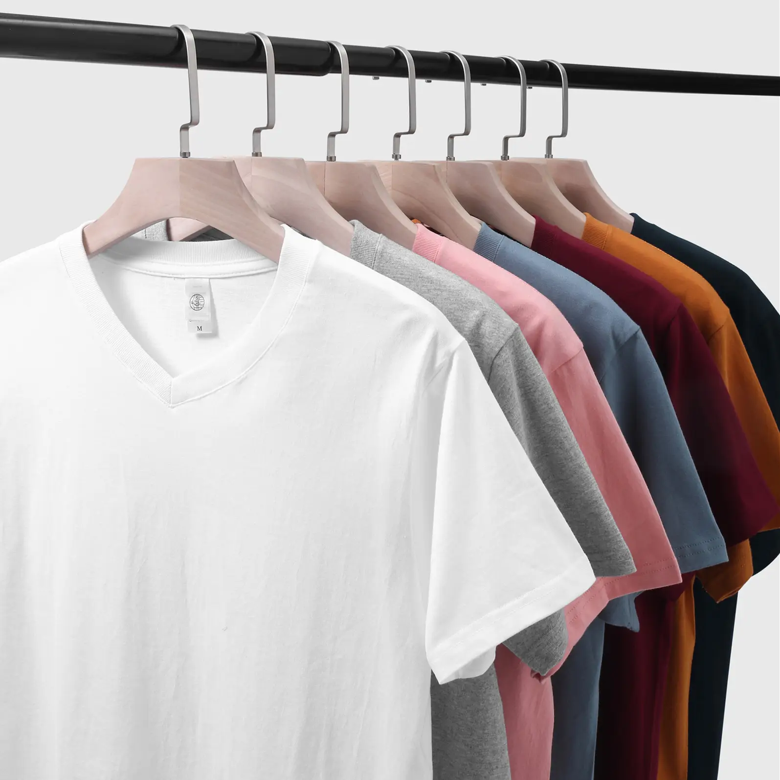 Men V-Neck Pure Cotton T-Shirt 200g Grey - Image 8