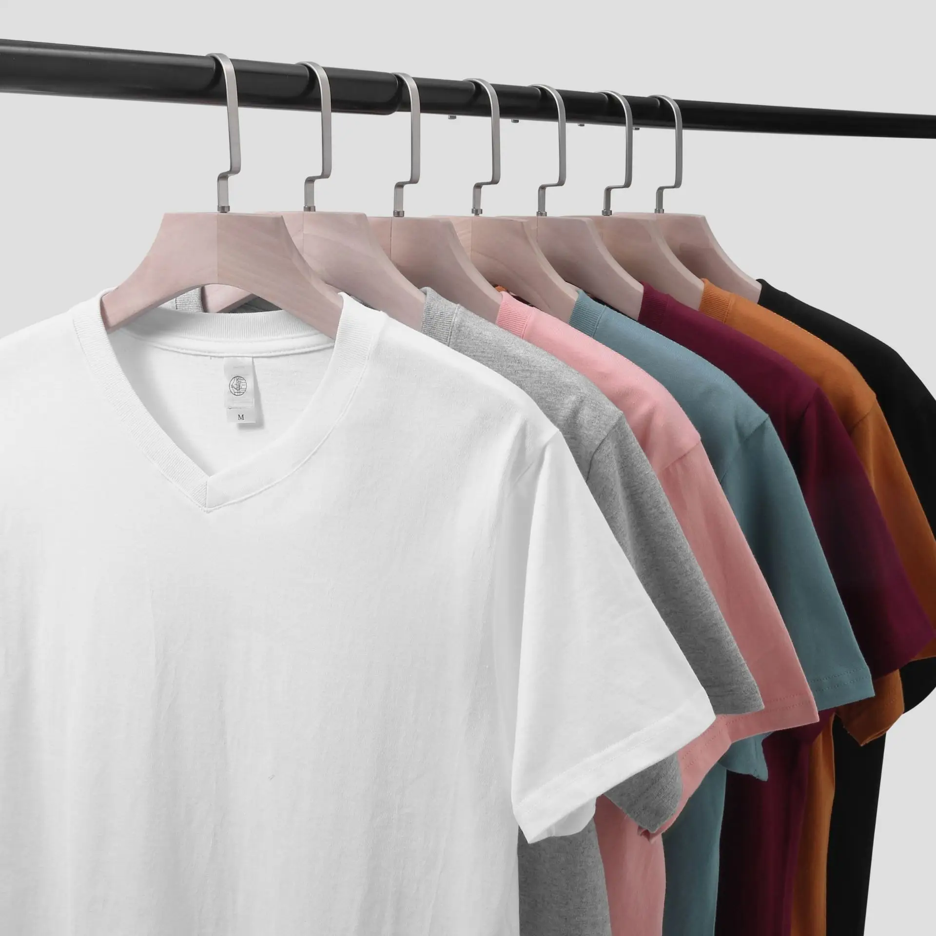 Men V-Neck Pure Cotton T-Shirt 200g Grey — feature 18