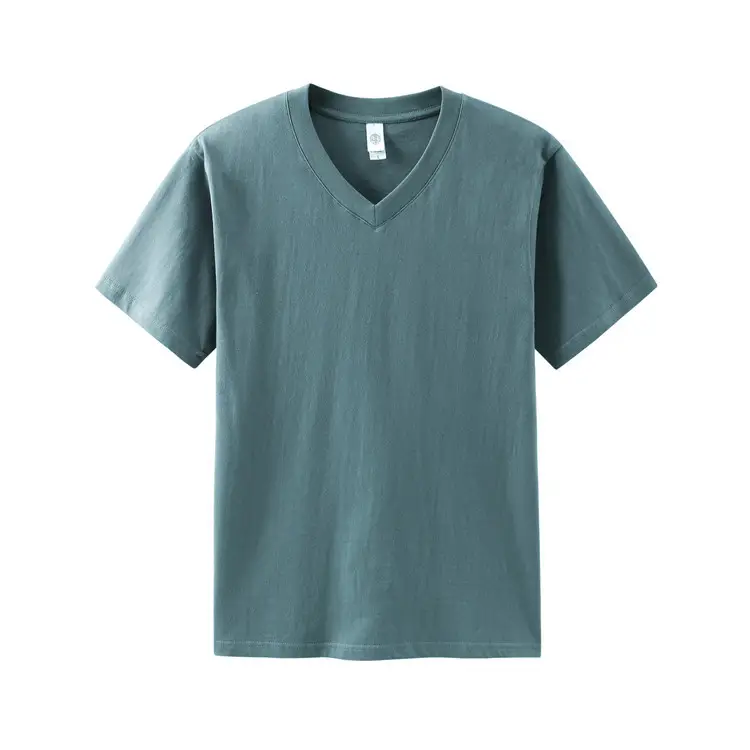 Men V-Neck Pure Cotton T-Shirt 200g Grey - Image 5