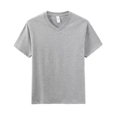 Men V-Neck Pure Cotton T-Shirt 200g Grey - Image 7